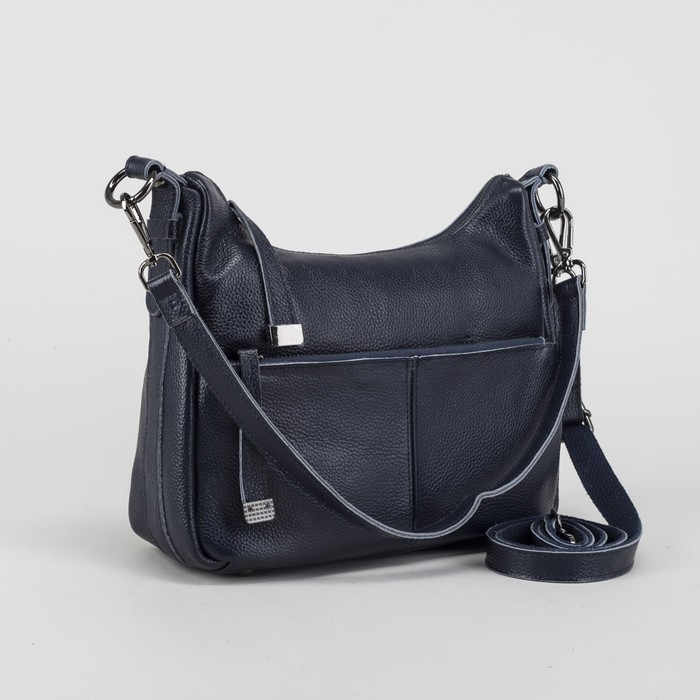 Сумка женская, отдел на молнии, 2 наружных кармана, длинный ремень, цвет синий