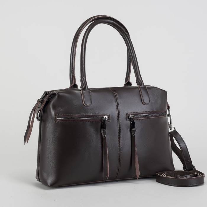 Сумка женская, отдел на молнии, 3 наружных кармана, длинный ремень, цвет кофе