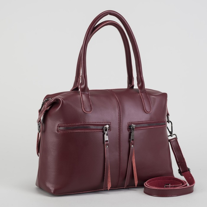Сумка женская, отдел на молнии, 3 наружных кармана, длинный ремень, цвет бордовый