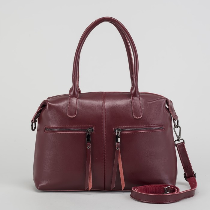 Сумка женская, отдел на молнии, 3 наружных кармана, длинный ремень, цвет бордовый