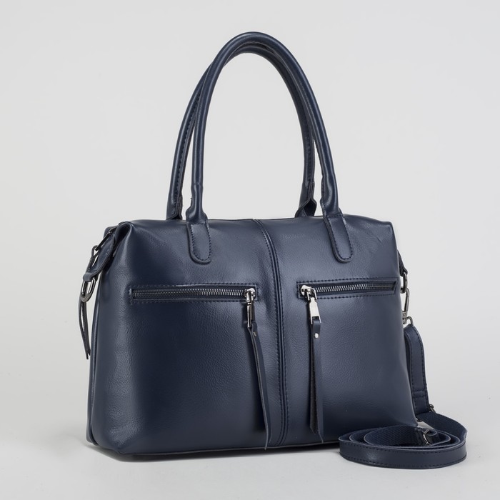 Сумка женская, отдел на молнии, 3 наружных кармана, длинный ремень, цвет синий