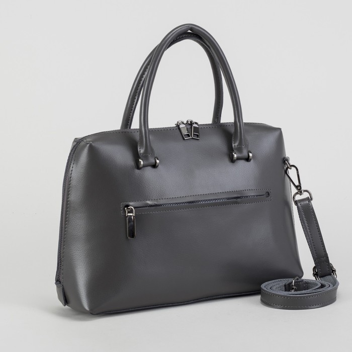 Сумка женская, отдел с перегородкой на молнии, 2 наружных кармана, длинный ремень, цвет серый