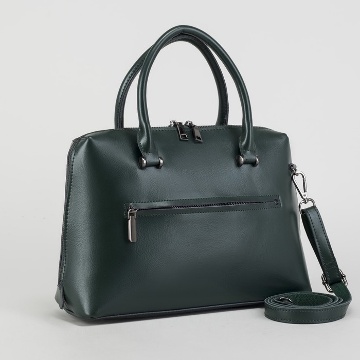 Сумка женская, отдел с перегородкой на молнии, 2 наружных кармана, длинный ремень, цвет зелёный