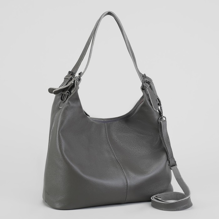 Сумка женская, отдел с перегородкой на молнии, наружный карман, длинный ремень, цвет серый