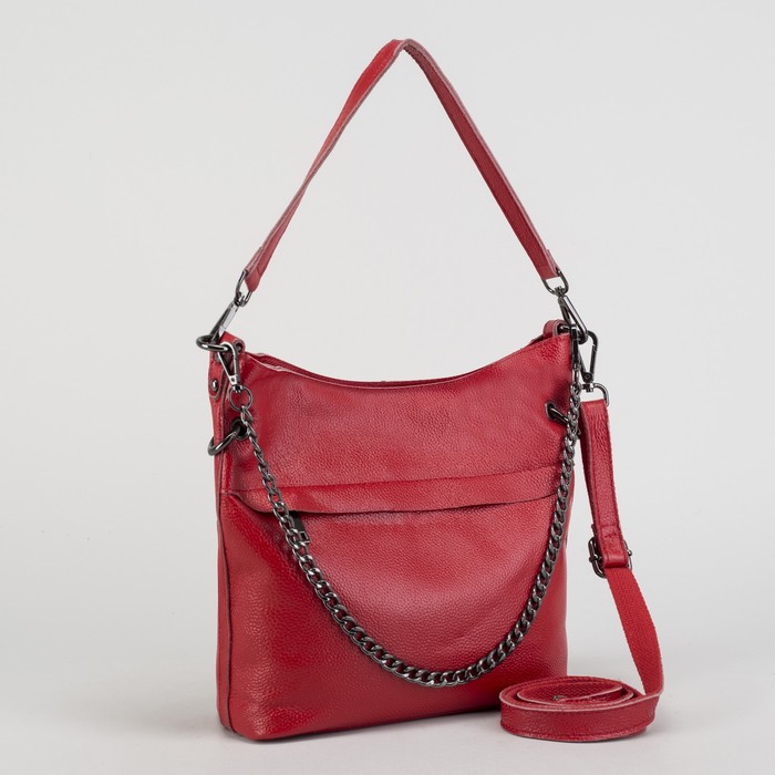 Сумка женская, отдел с перегородкой на молнии, 2 наружных кармана, длинный ремень, цвет красный