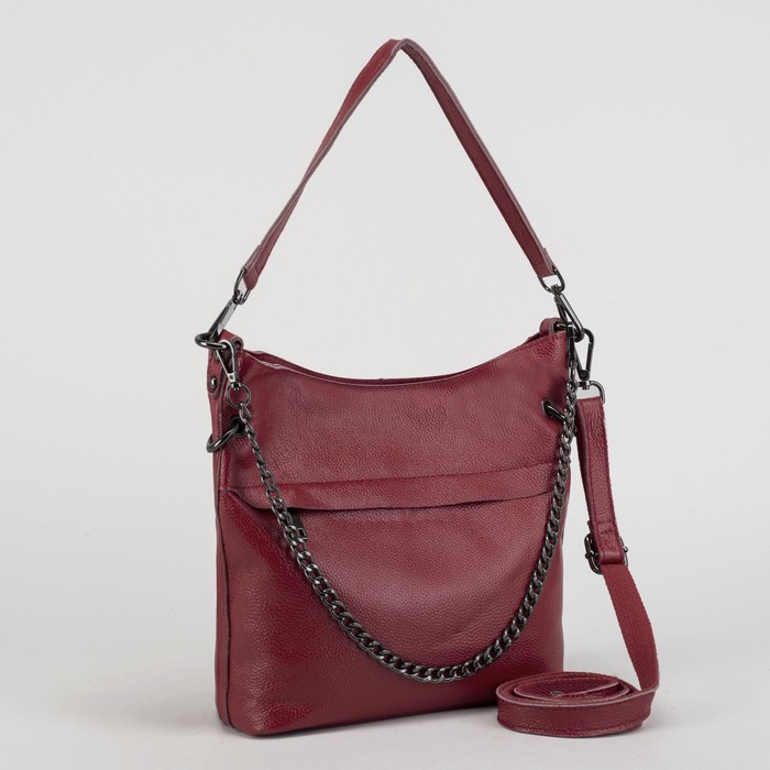 Сумка женская, отдел с перегородкой на молнии, 2 наружных кармана, длинный ремень, цвет бордовый