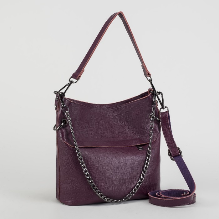 Сумка женская, отдел с перегородкой на молнии, 2 наружных кармана, длинный ремень, цвет фиолетовый