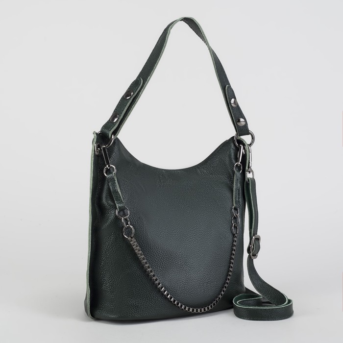 Сумка женская, отдел с перегородкой на молнии, наружный карман, длинный ремень, цвет зелёный