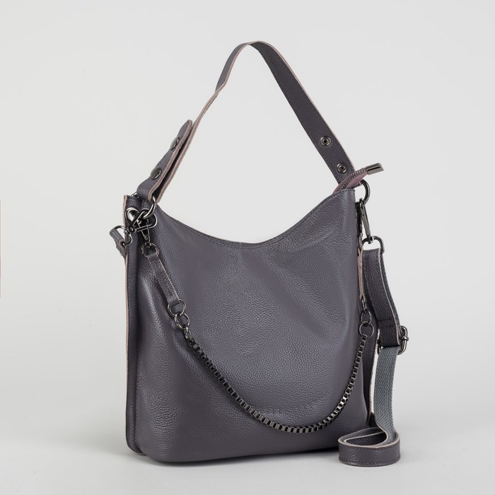 Сумка женская, отдел с перегородкой на молнии, наружный карман, длинный ремень, цвет серо-голубой