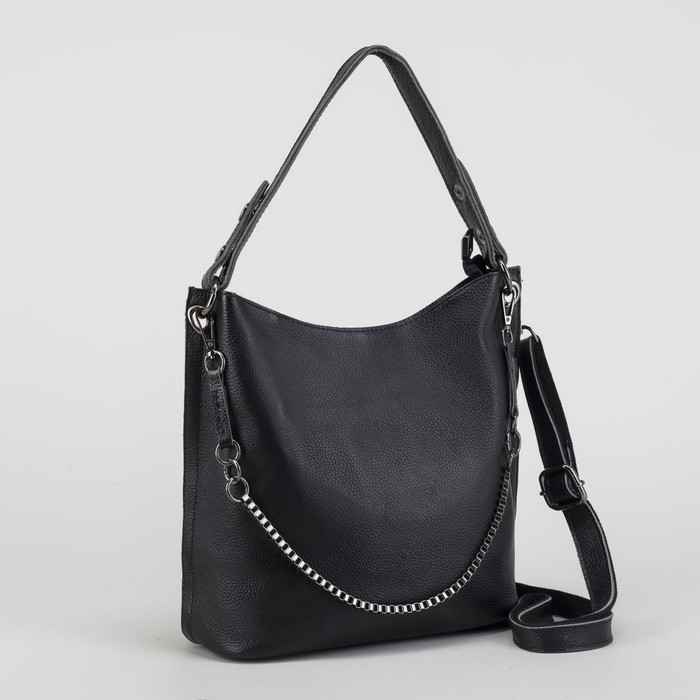 Сумка женская, отдел с перегородкой на молнии, наружный карман, длинный ремень, цвет чёрный