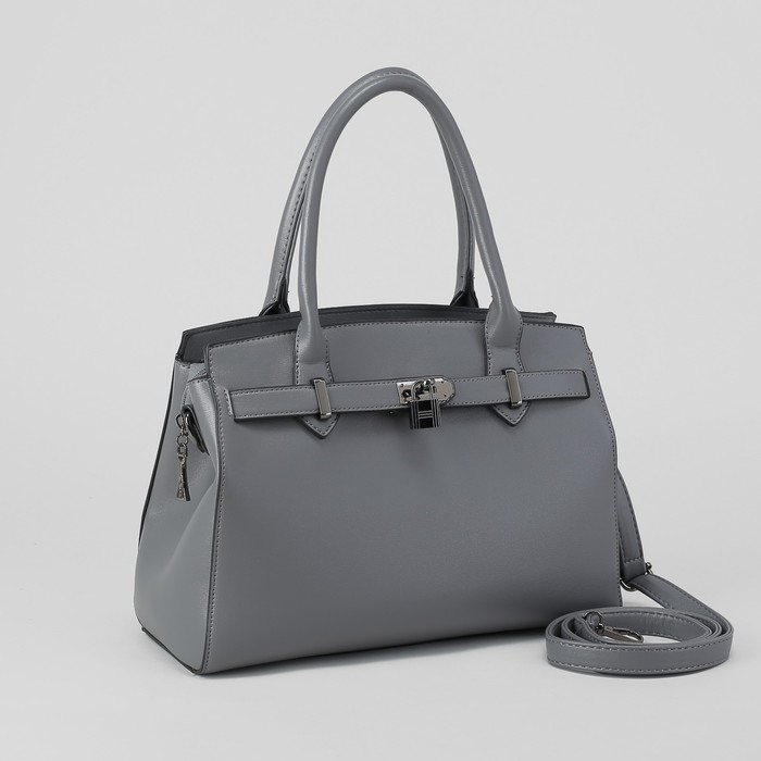 Сумка женская, отдел с перегородкой на молнии, наружный карман, длинный ремень, цвет серый