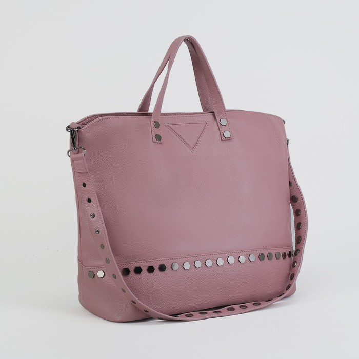 Сумка женская, отдел на молнии, наружный карман, длинный ремень, цвет пудровый