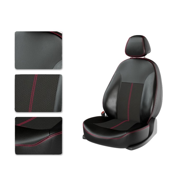 Авточехлы HYUNDAI Solaris, седан, раздельное, черно-красный, жаккард