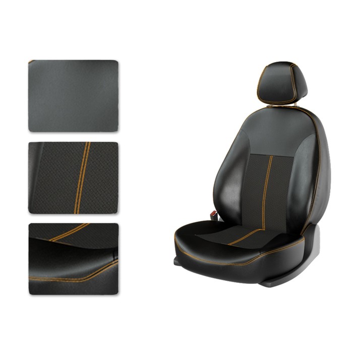 Авточехлы HYUNDAI Solaris, седан, раздельное, черно-оранжевый, жаккард