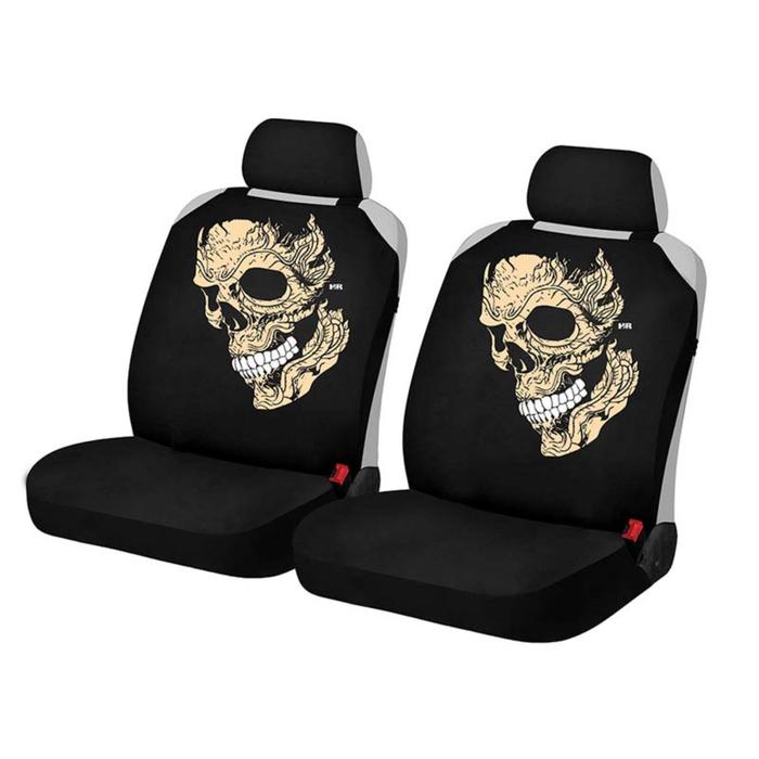 Накидки, на переднее сиденье, SKULL FRONT, бежевый, ткань "ЭЛАСТИК"