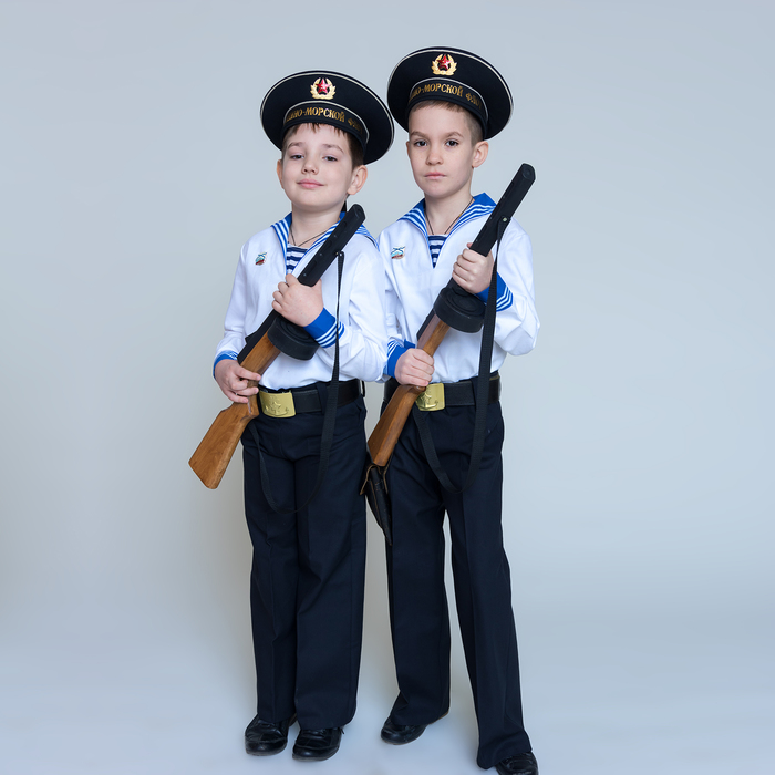 Костюм моряка для мальчика, фланка, тельняшка, брюки, бескозырка, ремень, рост 98 см