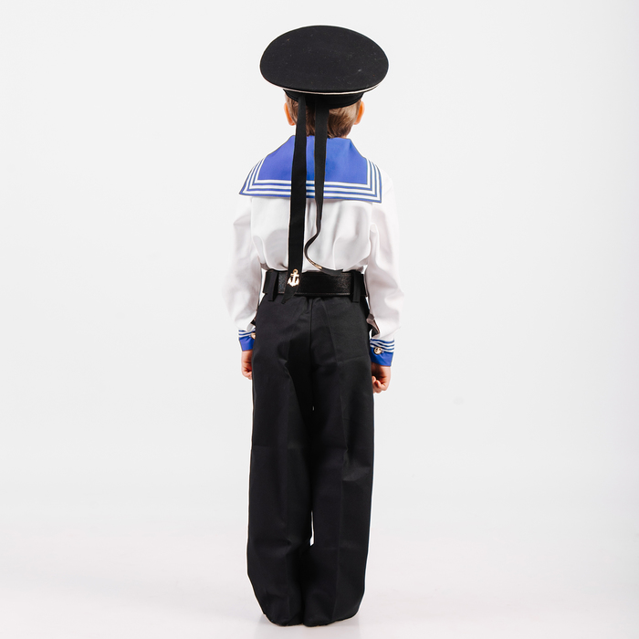 Костюм моряка для мальчика, фланка, тельняшка, брюки, бескозырка, ремень, рост 104 см