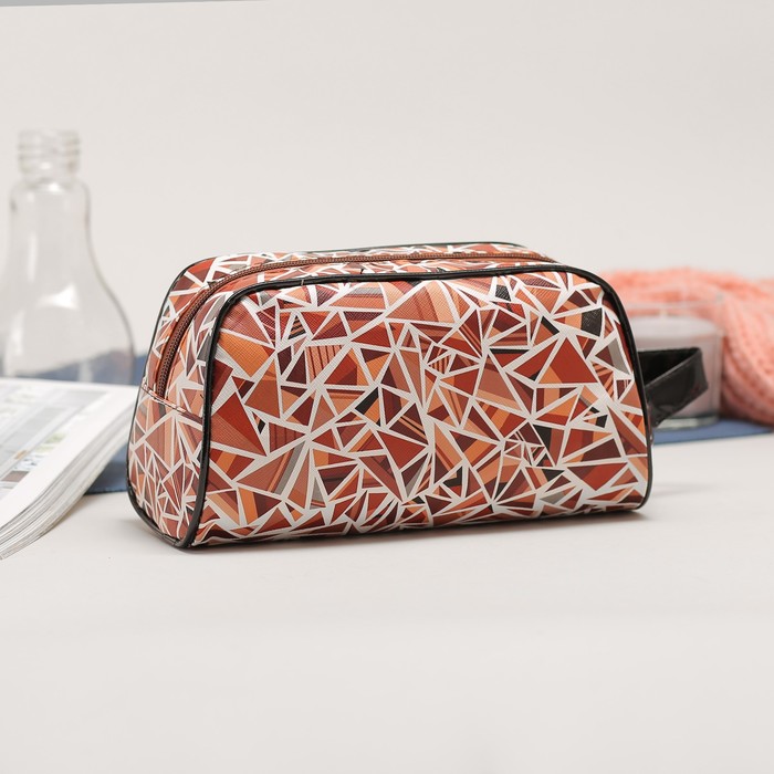 Косметичка дорожная "Геометрия", 1 отдел, наружный карман, ручка, цвет коричневый