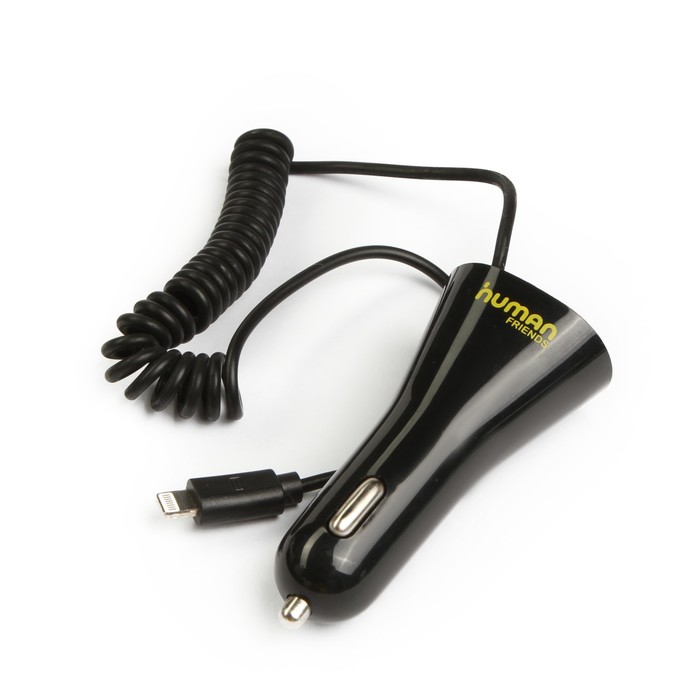 Зарядное устройство автомобильное Human Friends, USB 2100mA, Spiraler L, Ligtning, черное