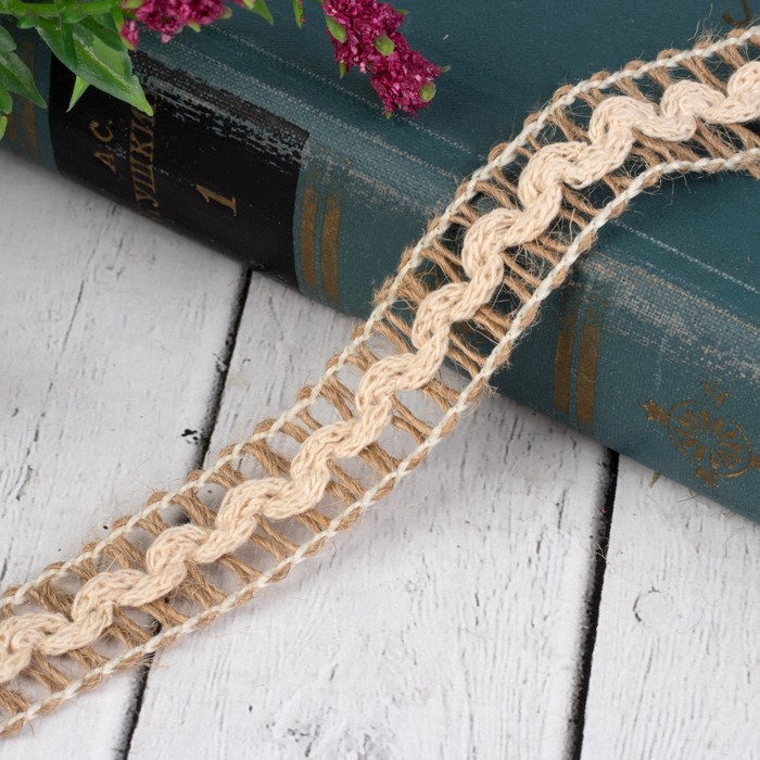 Лента холщовая "Волна", натуральная, 15мм, 5±1м, цвет бежевый