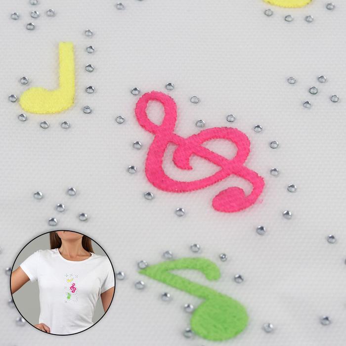 Термоаппликация со стразами "Ноты", 14*7см, 10шт на листе