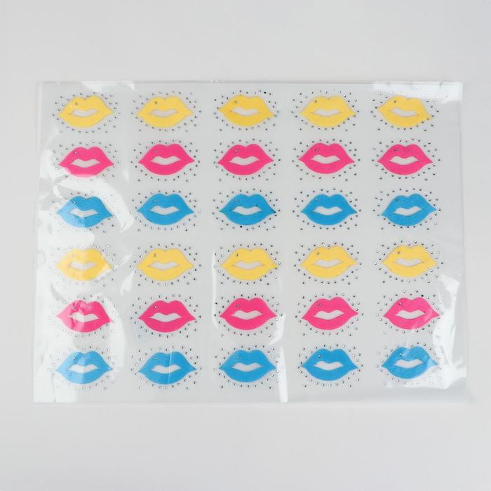 Термоаппликация со стразами "Губы", 14,5*7,5см, 10шт на листе