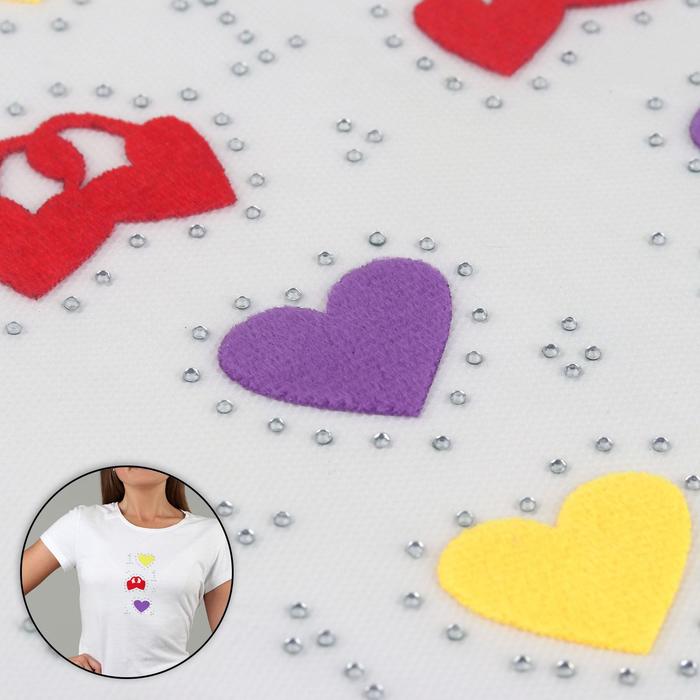 Термоаппликация со стразами "Сердца", 15*7см, 10шт на листе