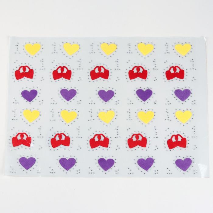 Термоаппликация со стразами "Сердца", 15*7см, 10шт на листе