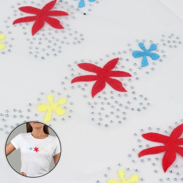 Термоаппликация со стразами "Цветы", 17,5*8,5см, 6шт на листе, цвет красный