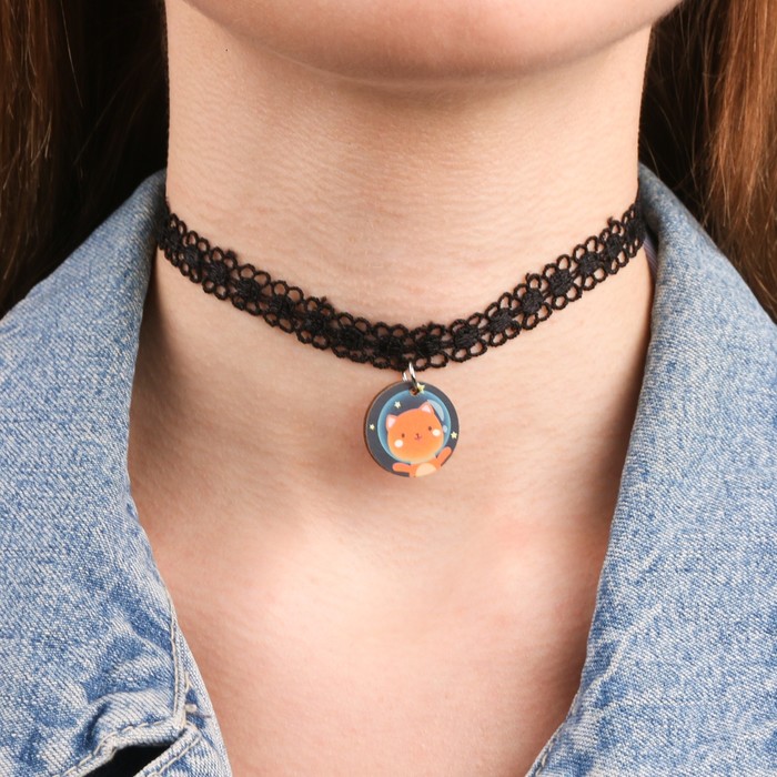 Чокер ажурный с подвеской "Кот"