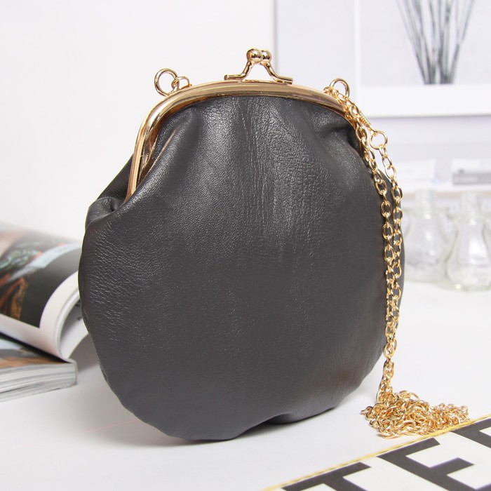 Сумка женская, отдел на фермуаре, длинная цепочка, цвет серый