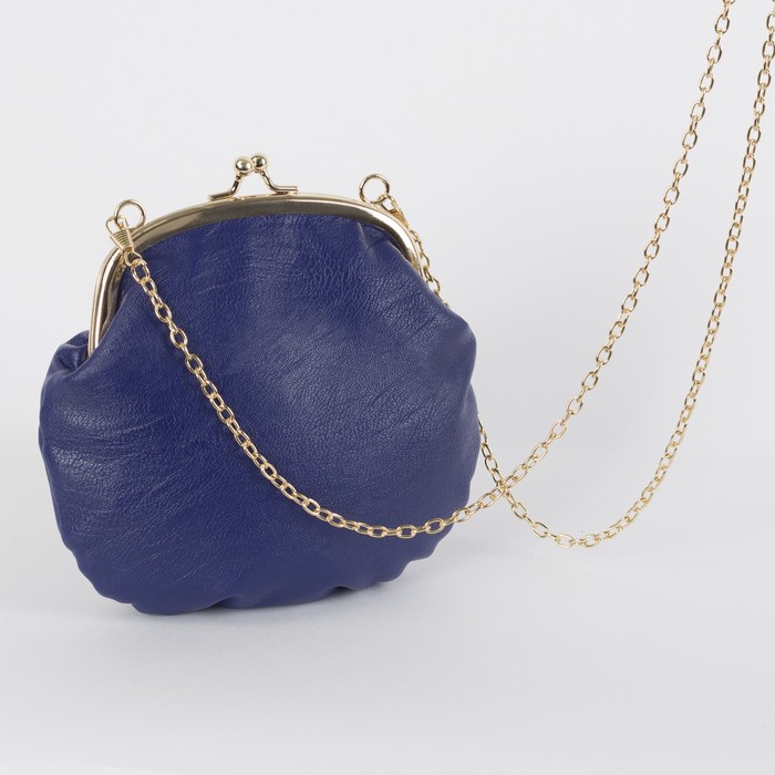 Сумка женская, отдел на фермуаре, длинная цепочка, цвет синий