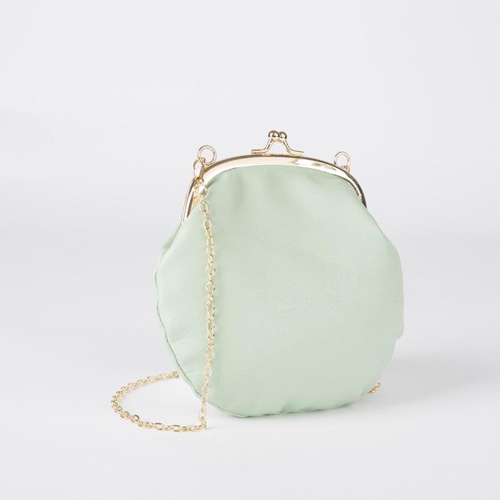 Сумка женская, отдел на фермуаре, длинная цепочка, цвет мятный