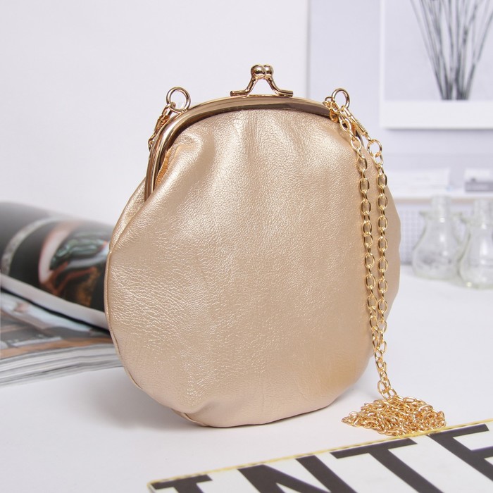 Сумка женская, отдел на фермуаре, длинная цепочка, цвет золотой