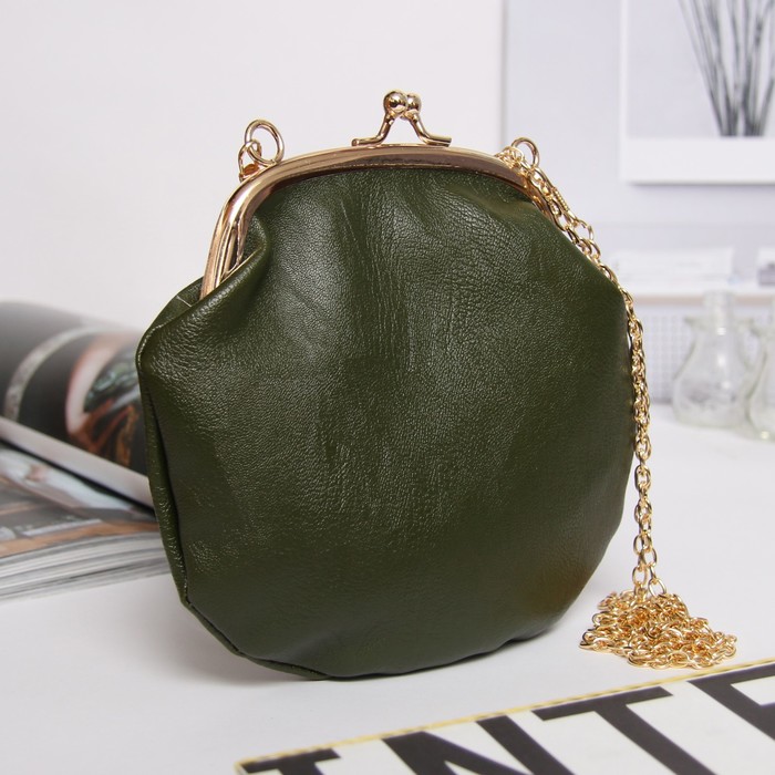 Сумка женская, отдел на фермуаре, длинная цепочка, цвет зелёный