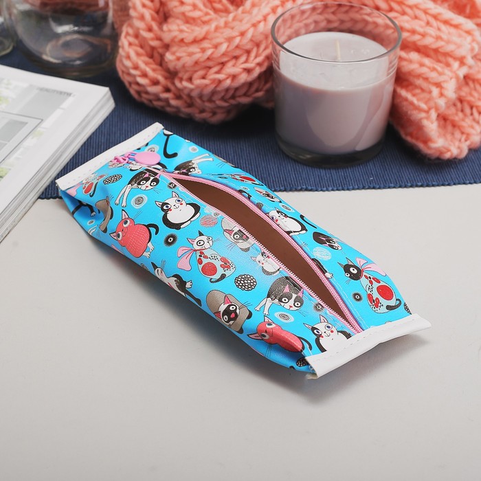 Косметичка-футляр на молнии, 1 отдел, цвет голубой