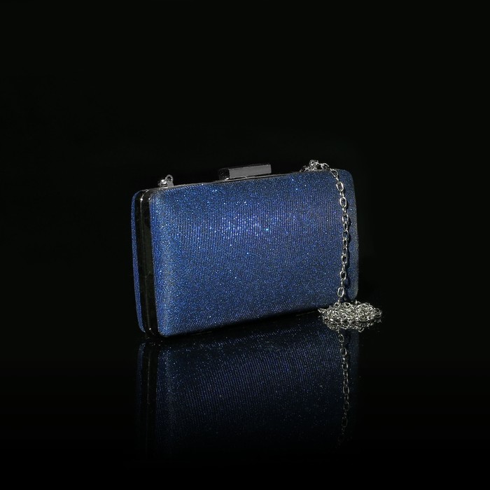 Клатч женский, отдел на фермуаре, длинная цепь, цвет синий