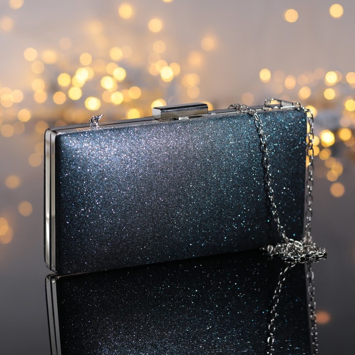 Клатч женский, отдел на фермуаре, длинная цепь, цвет синий