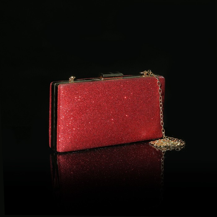 Клатч женский, отдел на фермуаре, длинная цепь, цвет красный