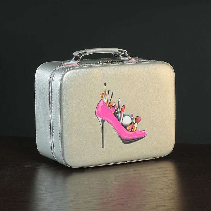 Набор косметичек 2 в 1, отдел на молнии, зеркало, цвет серый