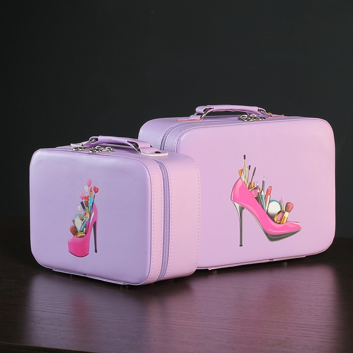 Набор косметичек 2 в 1, отдел на молнии, зеркало, цвет сиреневый