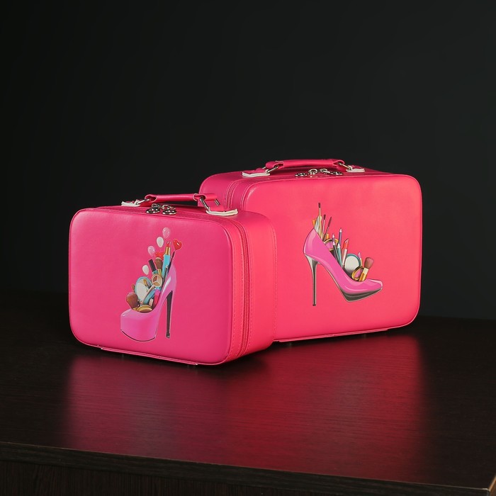 Набор косметичек 2 в 1, отдел на молнии, зеркало, цвет малиновый