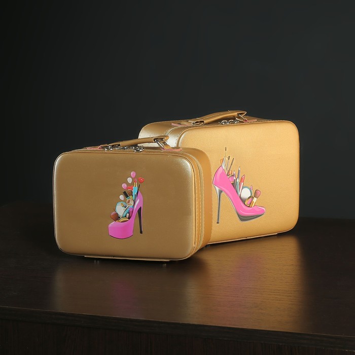 Набор косметичек 2 в 1, отдел на молнии, зеркало, цвет жёлтый