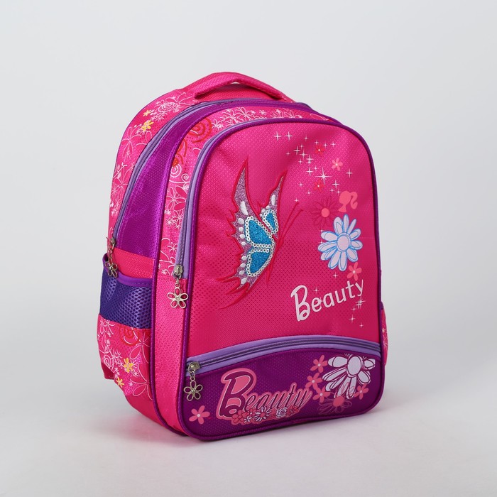 Рюкзак школьный "Сказка", 1 отдел, наружный карман, 2 боковые сетки, усиленная спинка, цвет малиновый