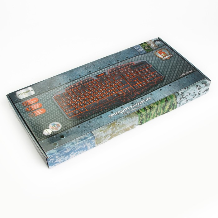 Клавиатура игровая CBR KB 870 Armor, 103 стандартных клавиши + 13 доп., 3 цвета, USB