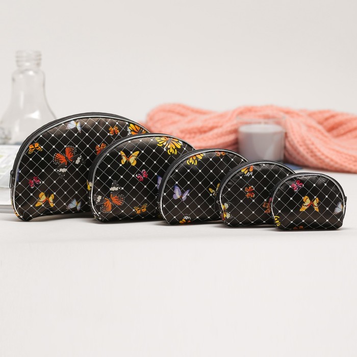 Набор косметичек 5 в 1, отдел на молнии, цвет чёрный