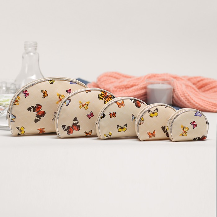 Набор косметичек 5 в 1, отдел на молнии, цвет бежевый