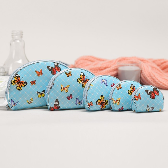 Набор косметичек 5 в 1, отдел на молнии, цвет голубой