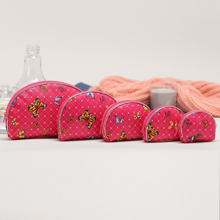 Набор косметичек 5 в 1, отдел на молнии, цвет малиновый