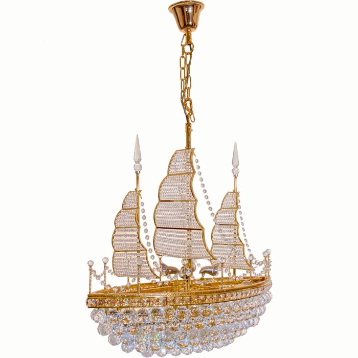 Люстра подвесная "Фрeгат" 8x60W+4x35W Е14+4*35 золото 75x32x190см